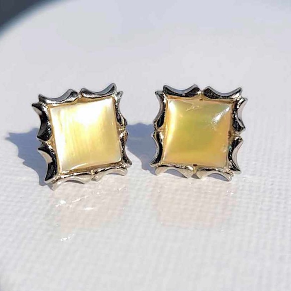 Vintage Square Gold Plated Stud Citrine Earrings - Picture 1 of 7